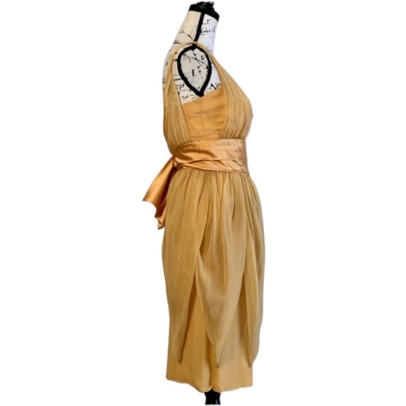 Vintage 40s Hand Crafted Gold Sleeveless Bow Detail Wiggle Dress - Picture 10 of 12